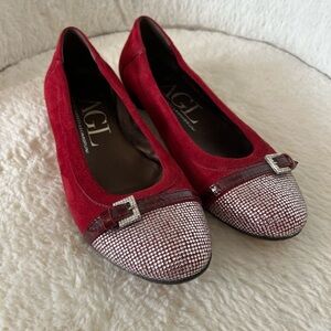 AGL Red Suede Ballerina Shoes